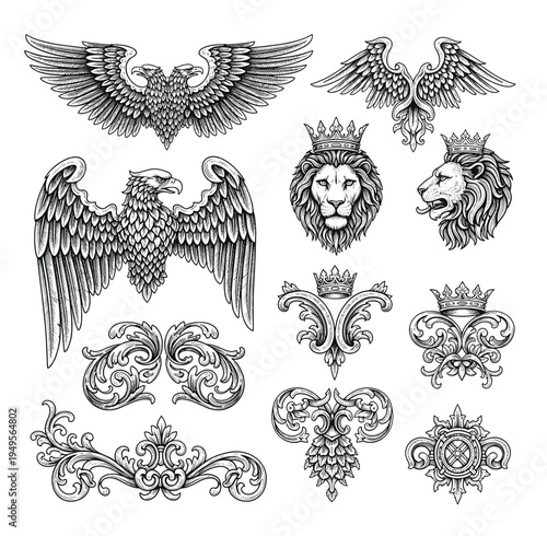 engraving illustration of victorian, rococo, baroque style elements. book cover, social media, t shirt design application