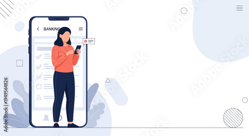 Woman Using Mobile Banking App on Smartphone, Online Finance Management