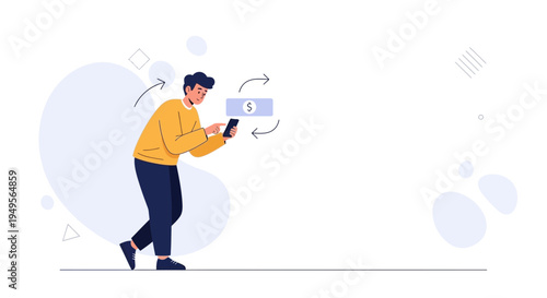 Man Using Smartphone for Online Payment, Digital Money Transfer Concept