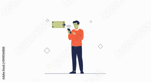 Man using smartphone to interact with digital wallet and NFC payment system