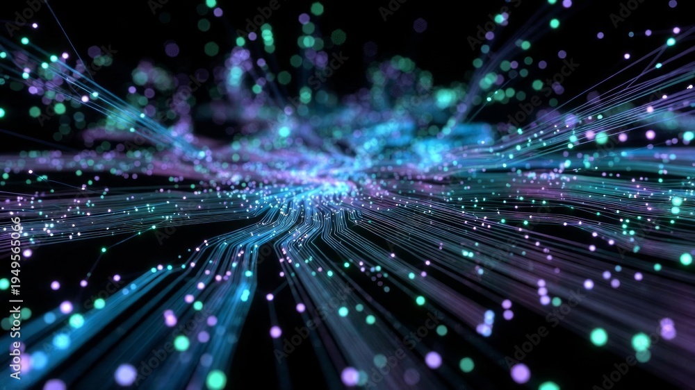 Obraz premium Futuristic Dark Tech Background with Abstract Digital Data Flow Lines