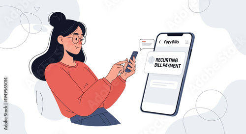 Woman using smartphone for recurring bill payment via mobile app