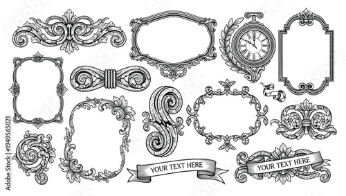 Decorative floral design elements. Ornate swirling floral motif. Pattern vector illustration in vintage engraving style