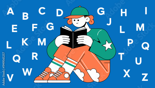 Cartoon illustration of a fun Santa Claus character wearing a hat and helmet while carrying a gift bag and standing by a Christmas tree in a snowy winter drawing for kids