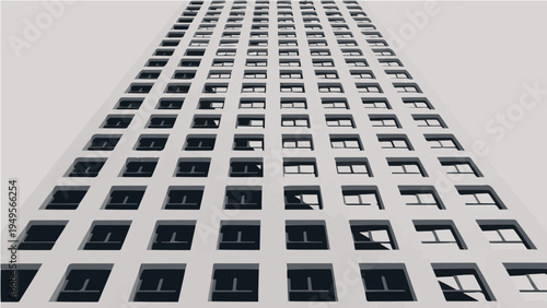 Modern skyscraper building viewed from below on gray background vector illustration
