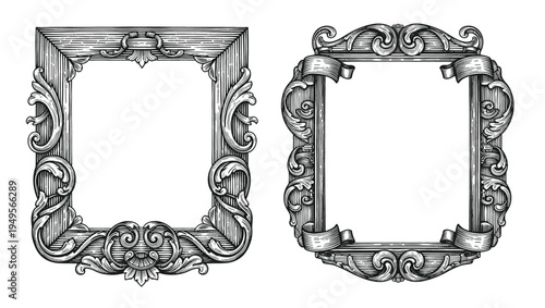 Set of decorative vintage borders and frames with floral ornaments. Elegant gold ornamental vector design