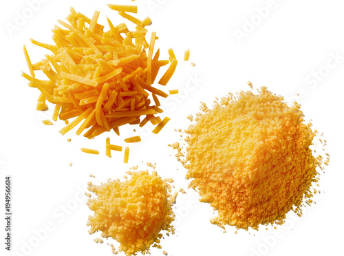 Fotografía Delicious yellow cheddar cheese, freshly grated and finely powdered, presented i