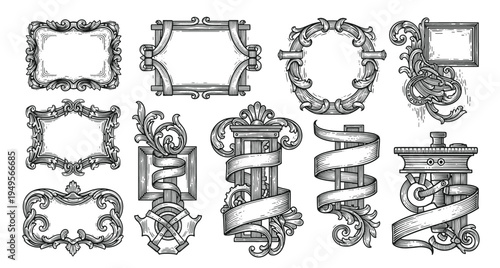 Set of decorative vintage borders and frames with floral ornaments. Elegant gold ornamental vector design