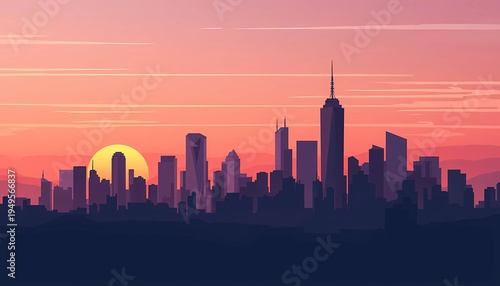 Urban City Skyline Panoramic Background Illustration