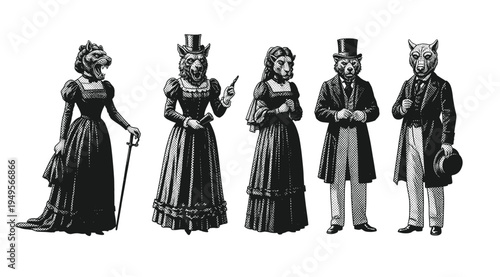 Victorian animal portraits: diverse animals  in formal attire