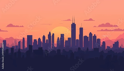 Urban City Skyline Panoramic Background Illustration