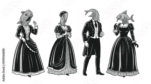 Victorian animal portraits: diverse animals  in formal attire