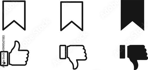 A set of six black and white icons for ratings and feedback