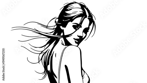 Blonde woman with flowing hair looking over shoulder in elegant pose vector illustration