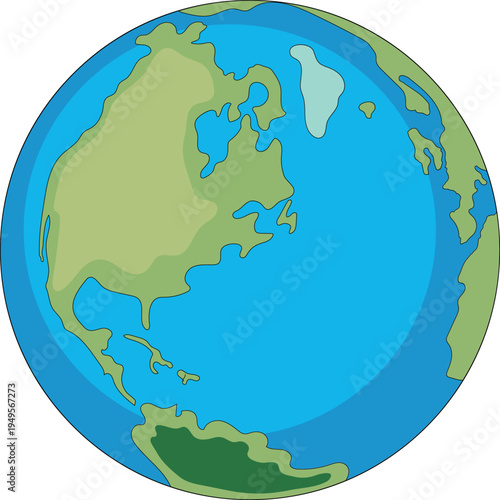 Planet Earth globe with blue ocean and green continents isolated on white background