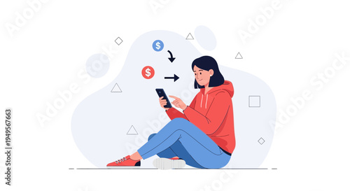 Woman using smartphone for online money transfer, financial transactions, digital payments