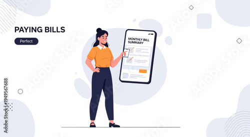 Woman Paying Bills Online Using Mobile Phone App, Budgeting and Financial Management Concept