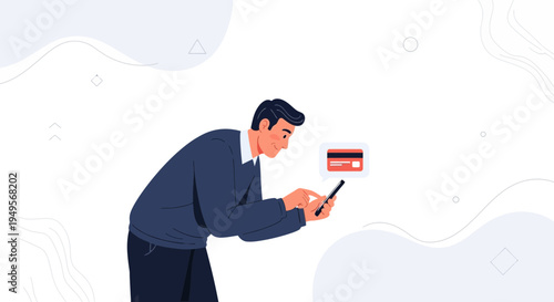 Man using smartphone for online payment with credit card icon