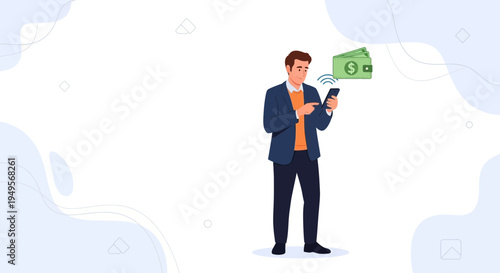 Man using smartphone for mobile payment, digital wallet and money transfer concept