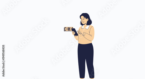 Woman holding smartphone and money, online payment concept