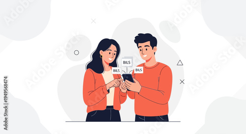 Couple Using Smartphone for Bills Payment and Financial Management