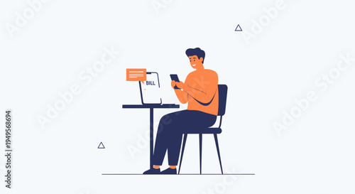 Man using laptop and smartphone for online bill payment and financial management