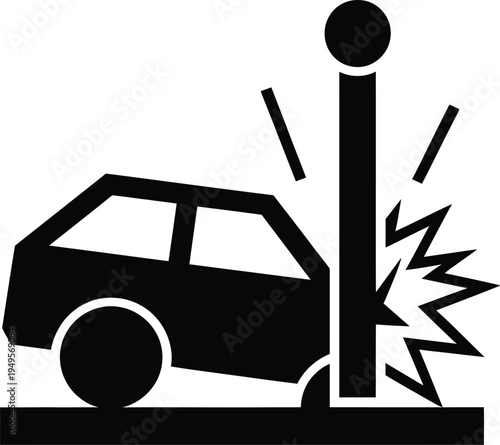 Car crash into pole accident traffic collision vehicle road safety impact damage