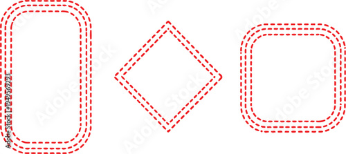 Three dotted outline shapes resembling a rounded rectangle, diamond, and square. Vector