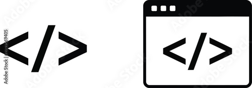 Simple illustration of code snippet and code editor window on a blank background Vector