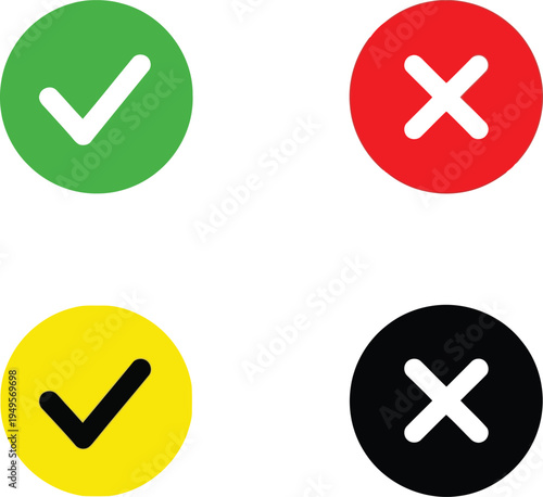 Four circular symbols representing correct and incorrect indicators in different colors Vector