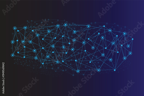 Abstract blue digital network connections technology  background of points, nodes and lines. Glowing blue plexus. Big data network or connection. 3d vector illustration abstract technology science.