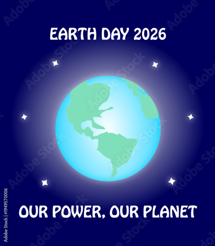 Colorful poster for Earth Day 2026 with a view of Earth from space