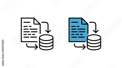 Documents being transferred to databases with arrows in a process