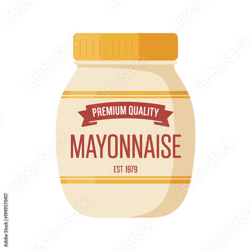 Mayonnaise jar illustration with premium quality label and transparent cap