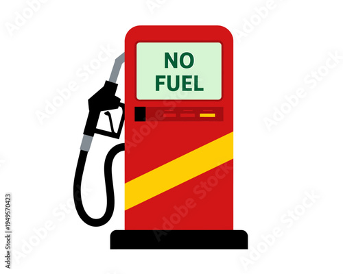 Red gas pump with no fuel sign on screen  fuel pump