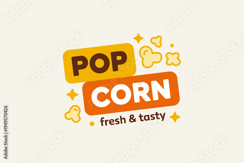 Fresh and tasty popcorn illustration with colorful text and shapes