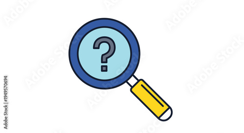 A magnifying glass displays a question mark icon on its lens clearly.