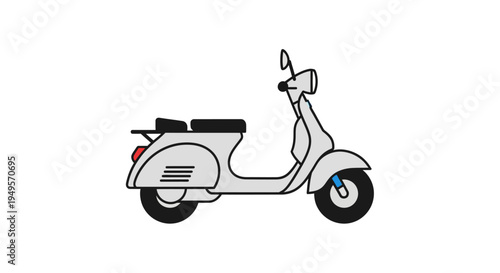 A white scooter with two seats is shown sideways on a clean background.