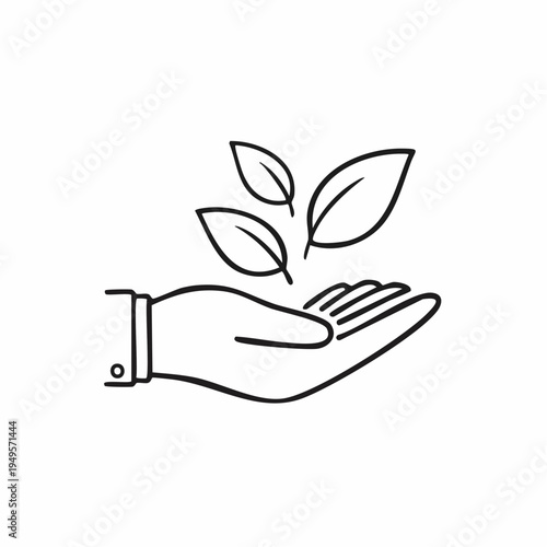 A hand holding three small leaves, symbolizing growth and environmental care.
