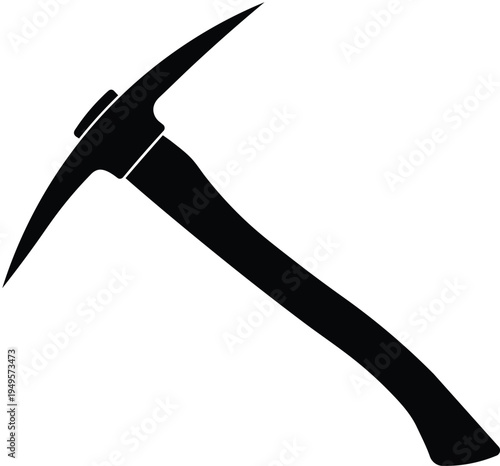 Black silhouette of a classic pickaxe isolated on white background