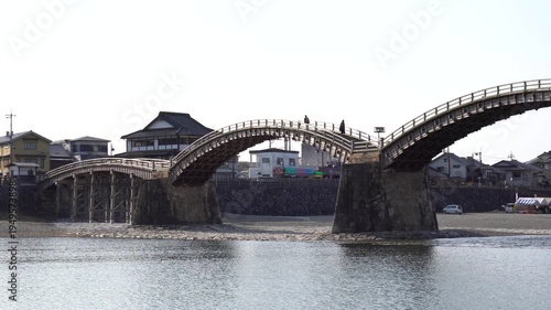 Kintaikyo Bridge historic wooden arch bridge in Iwakuni Japan 03 (4K)