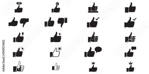 Collection of thumbs up and thumbs down hand gesture icons with variations