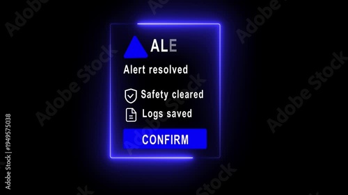 Alert resolved notification on industrial control panel with green confirm button and hydrogen storage black background.