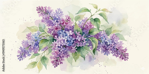 Spring blooming lilac watercolor illustration