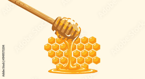 Honey dripping from dipper into honeycomb.