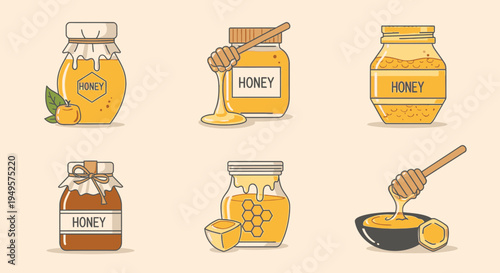 Honey jars and dipper utensils.