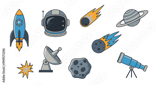 Space objects and astronomy equipment icons 7.