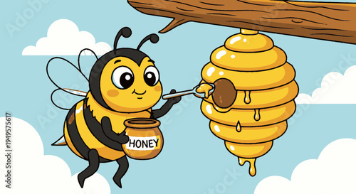 Bee collecting honey from hive.