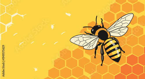 Bee flying with transparent wings.