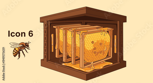 Bee flying near honeycomb frame.